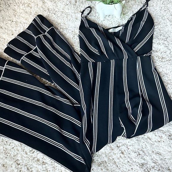 row a Pants - Row A long striped sexy deep v evening going out romper flowy pant jumps…